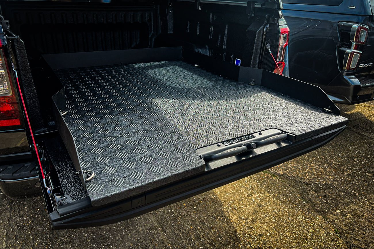 Universal Hawk Truck Bed Sliding Tray - Chequered Plate - Next-Gen Ranger UK